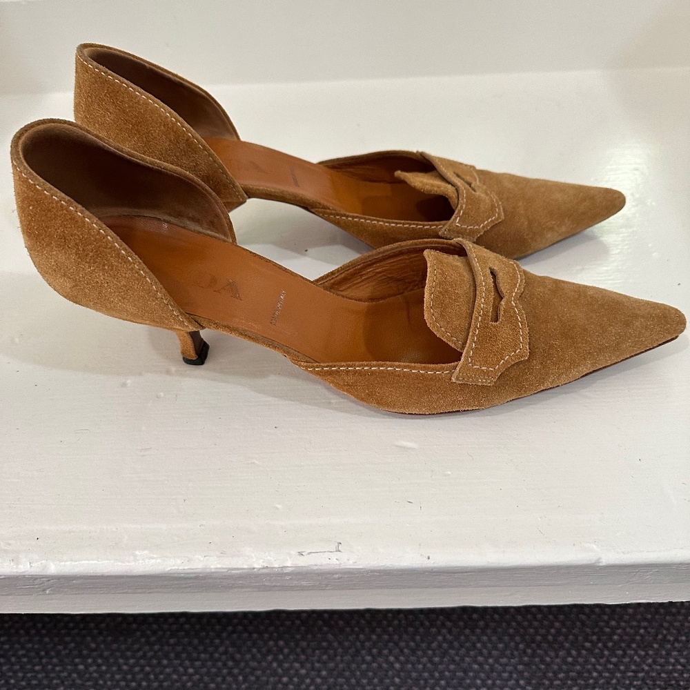 Vintage Prada Kitten Heel Suede Mustard SZ 40.5 IT